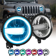 9" RGBW LED Headlights High Beam & Low Beam Adjustable for 2018-2023 Jeep Wrangler Jeep Gladiator JT