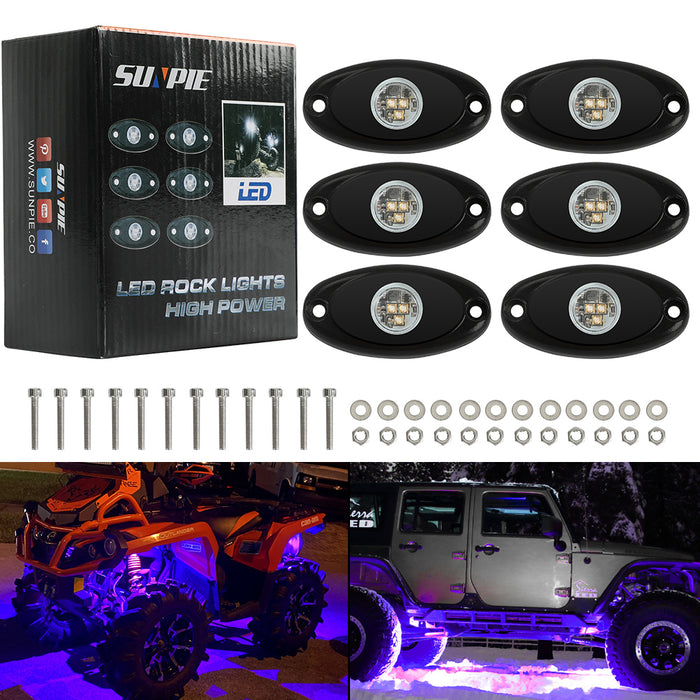 Sunpie 6 pod LED Rock Lights Kit for Off Road Jeep Truck Car ATV SUV (5 Colors Available)