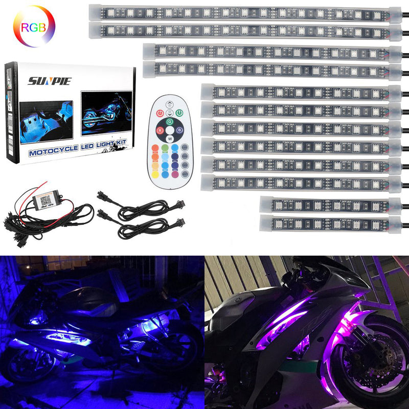 Sunpie 12-Piece RGB Motorcycle LED Light Kit with Remote & App Control for Harley Honda Kawasaki Yamaha