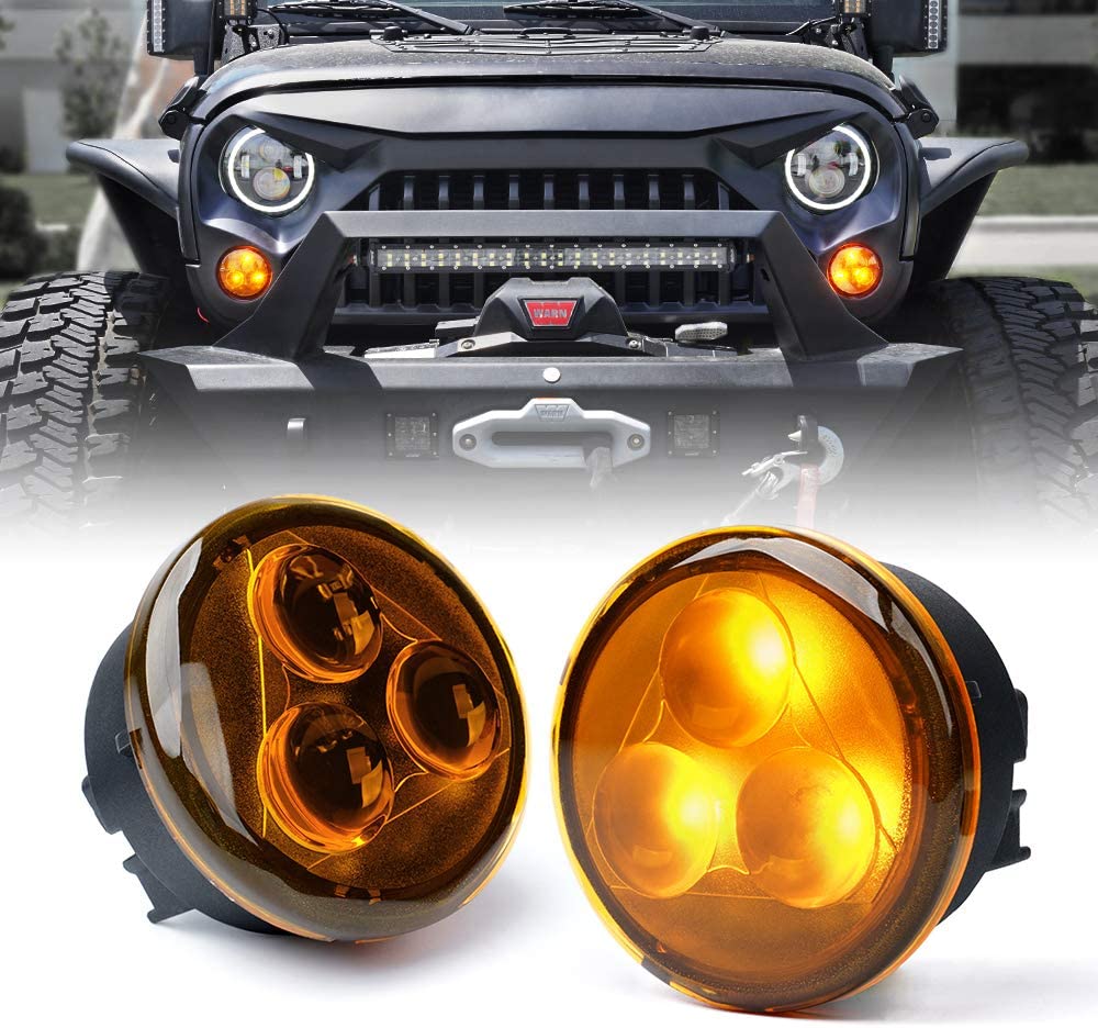 07-18 For Jeep Wrangler JK Black 7 LED Headlights 4 Fog Lights Turn Lamp Combo