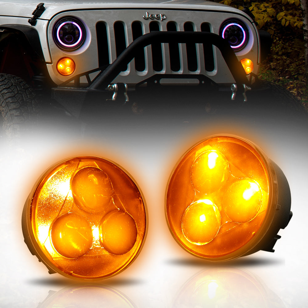 '07-'18 Jeep Wrangler JK/JKU LED Lights Combo Kit - 7" RGBW Headlights, 4"RGBW Fog Lights, Front Turn Signals, Fender Turn Signals, Tail Lights
