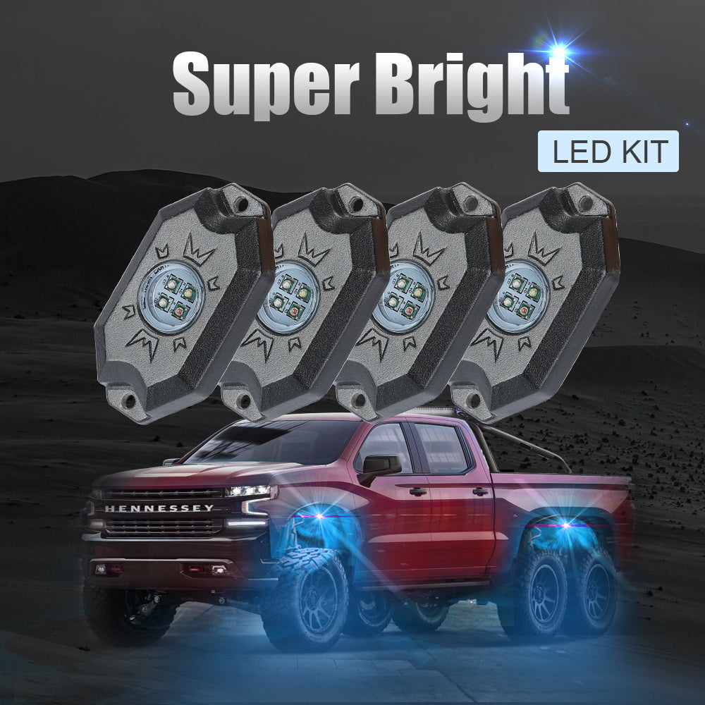 Sunpie RGB-W 4 pod Mini LED Rock Lights Kits Bluetooth & Remote Dual Control