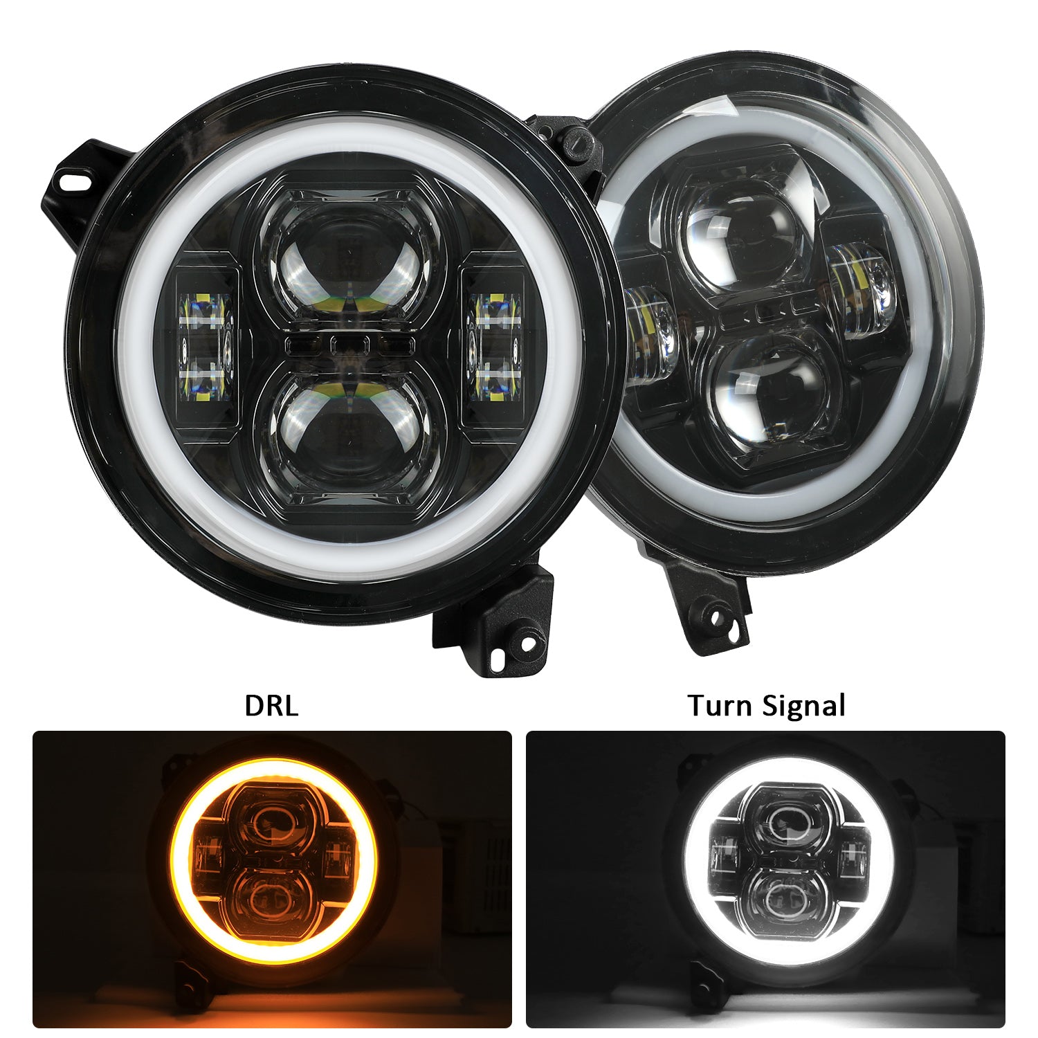 9 inch LED Headlights Built-in White DRL & Amber Turn Signal for 2018-2026 Jeep Wrangler 4xe JL/JLU Jeep JT Gladiator (2Pcs/Set)