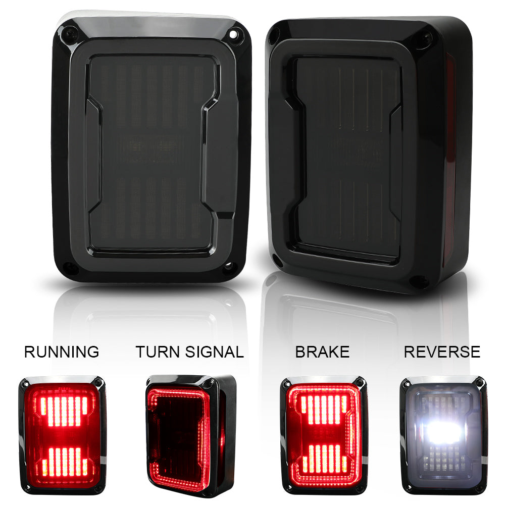 Smoked LED Tail Lights for 2007-2018 Jeep Wrangler JK - High Brightness Reverse Light, Plug & Play Replacement (Pair)