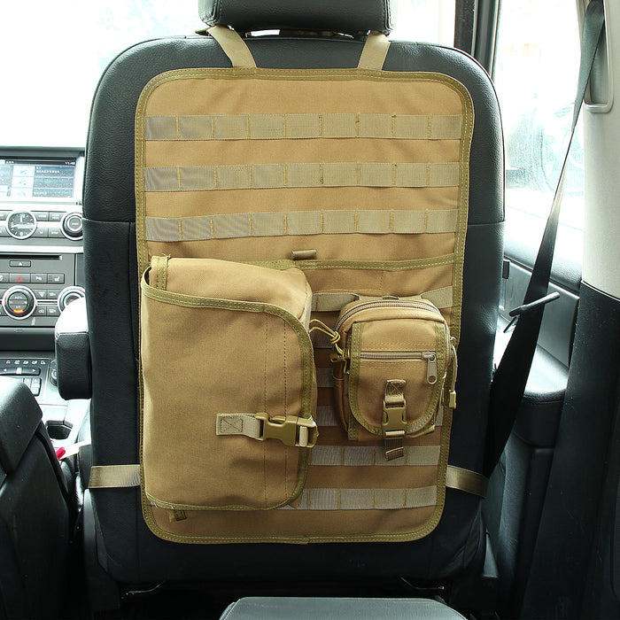 Universal Tactical Seat Cover with MOLLE Storage Bag & EDC Pouches (Black or Tan)