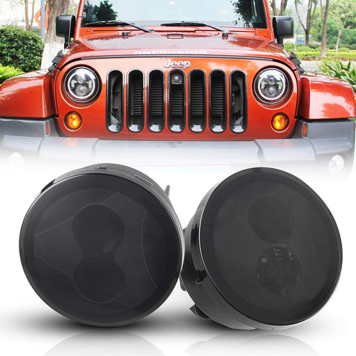Smoked Front LED Turn Signal Lights for 07-18 Jeep Wrangler JK JKU (Pair)