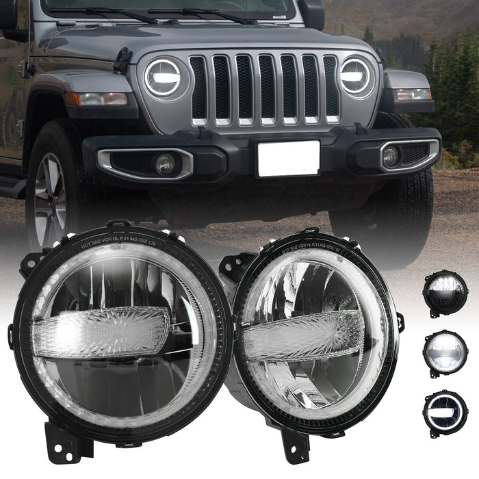 9 inch DOT White Halo DRL LED Headlights For 2018-2024 Jeep Wrangler JL/JLU & Jeep Gladiator JT (2Pcs/Set)