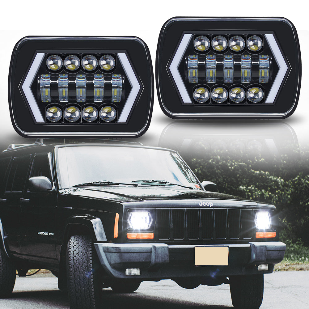 85W 5x7" LED Headlights with High/Low Beam & DRL for Jeep & Trucks