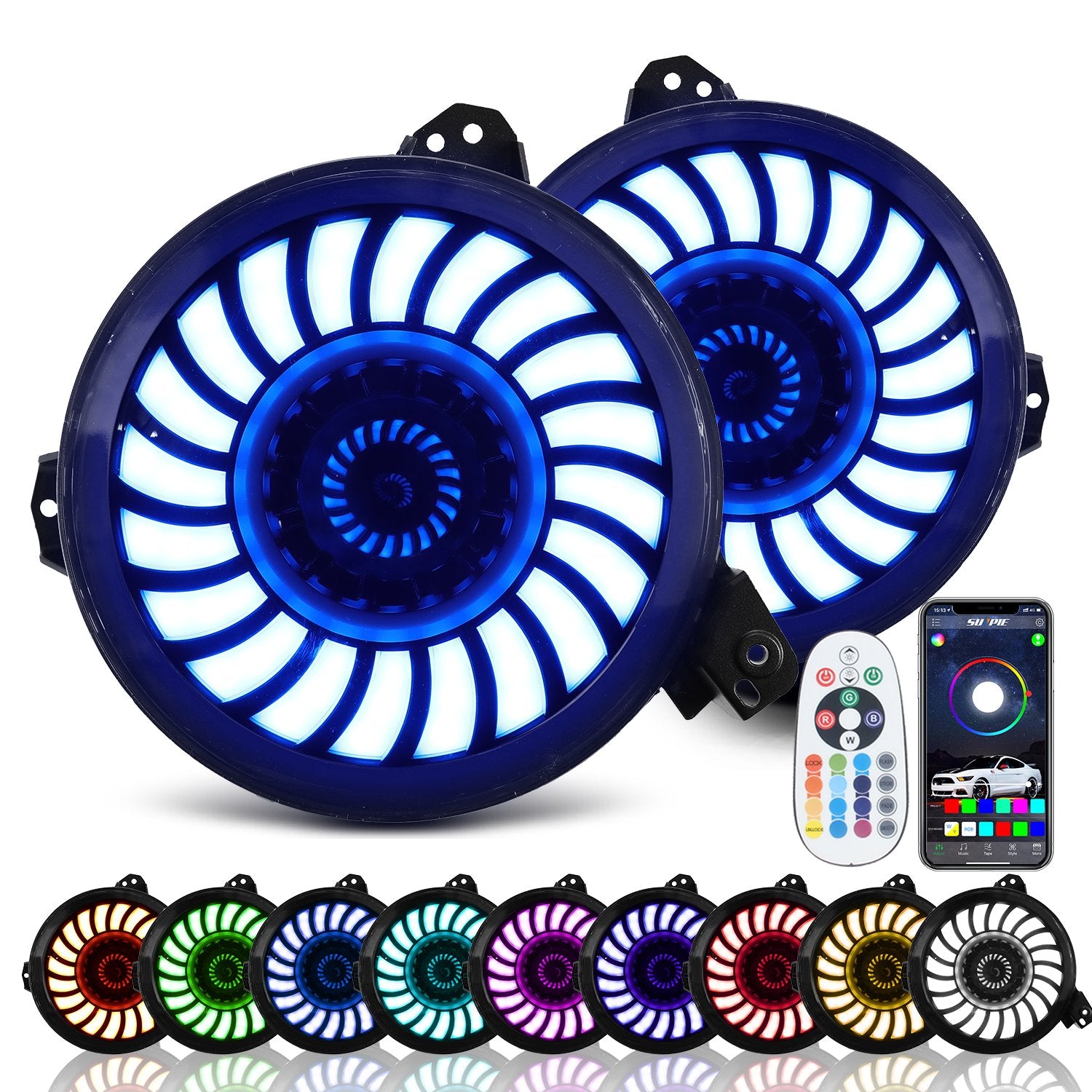 9" RGBW 3D LED Lens Halo Headlights + 4" RGBW Fog Lights Combo Kit for 2018-2026 Jeep Wrangler JL JLU 4xe & Jeep Gladiator JT