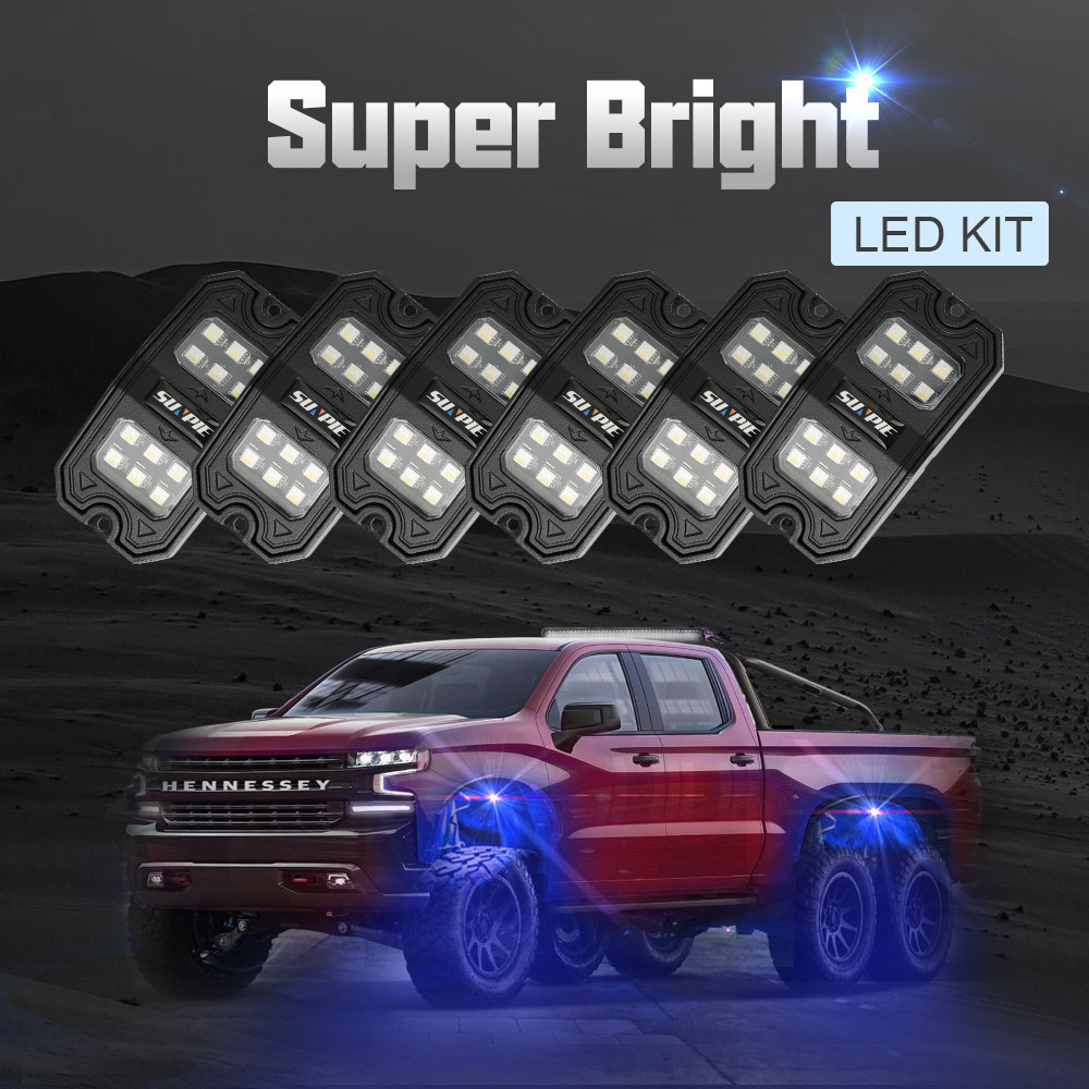 Sunpie 6 PCS RGBW Rectangle Series LED Rock Lights Bluetooth & Remote Controller