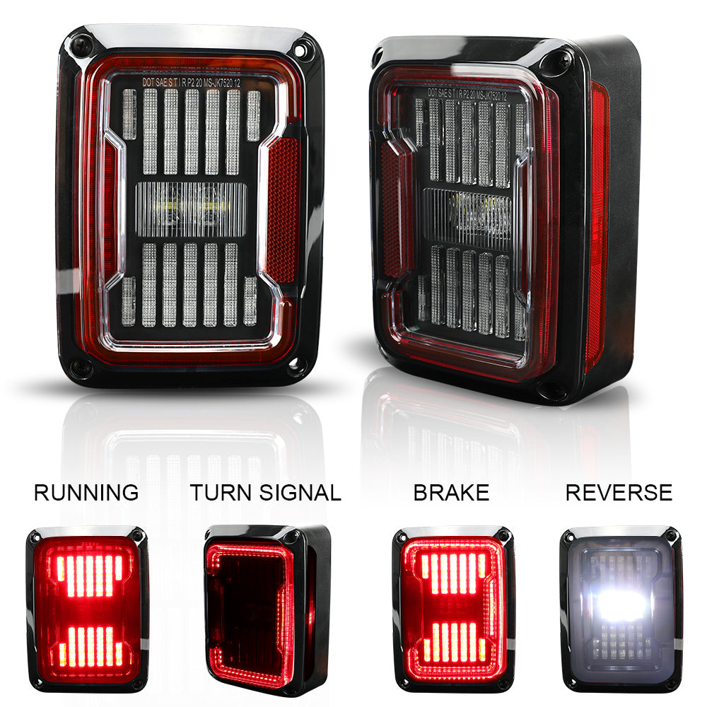 Sunpie Modern Series LED Tail Lights for '07-'18 Jeep Wrangler JK - Clear & Red Lens High-Performance Rear Lamp Upgrade (2pcs/set)