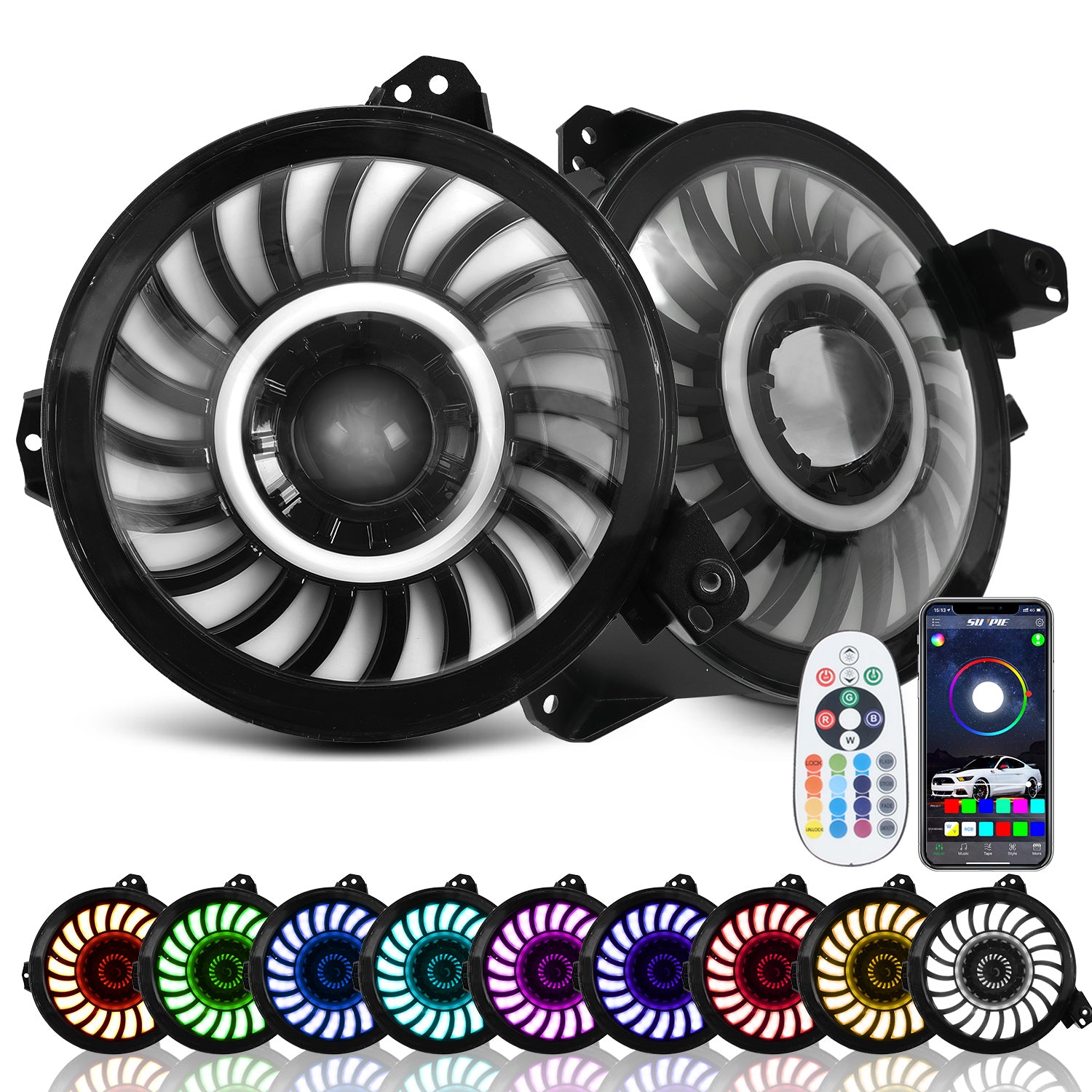 9 inch RGBW Series 3D LED Lens Halo LED Headlights with Turn Signal for 2018-2026 Jeep Wrangler JL JLU 4xe & Jeep Gladiator JT (2pcs/set)