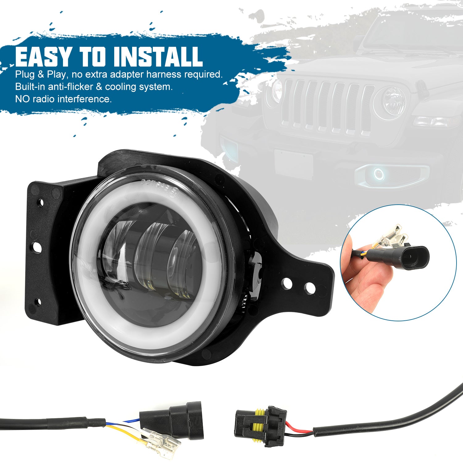 4" LED Fog Lights with DRL & Amber Turn Signal for ‘18-’26 Jeep Wrangler 4xe JL JLU & Jeep Gladiator JT (2pcs/set)