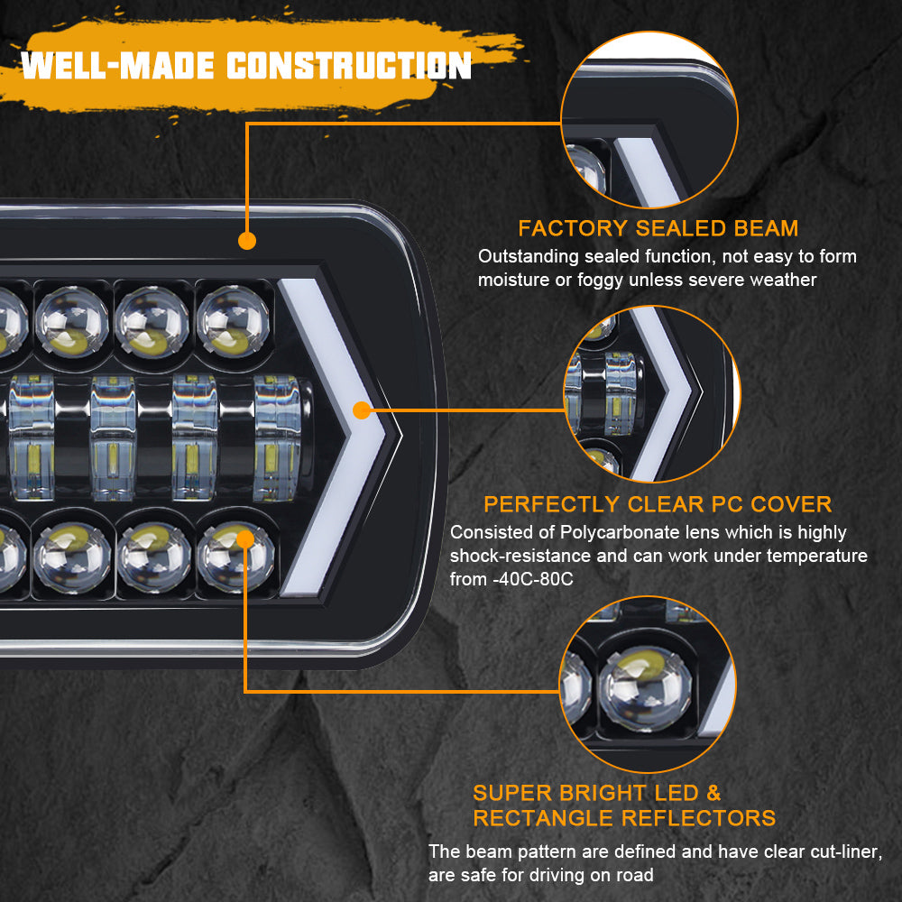 85W 5x7" LED Headlights with High/Low Beam & DRL for Jeep & Trucks