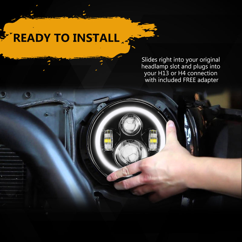 1pc 7 Inch LED Halo Headlights with Turn Signal Amber DRL White for Jeep Wrangler 1997-2017 JK JKU TJ LJ Rubicon Sahara Unlimited White DRL/Amber