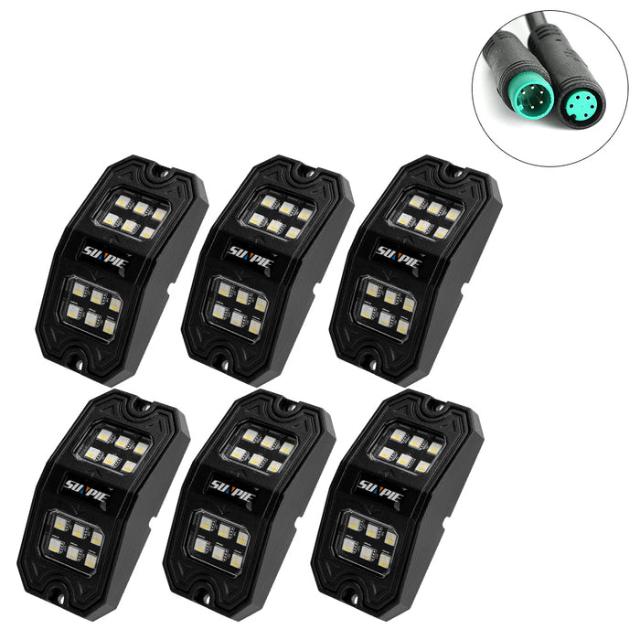 Sunpie 6 PCS RGBW Rectangle Series LED Rock Lights Bluetooth & Remote Controller