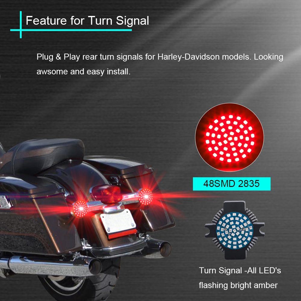Flat Style 1156 Rear LED Turn Signal Inserts for Harley Davidson - Brilliant Red (Pair)