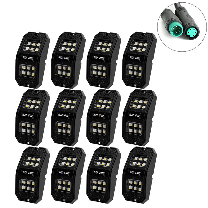 12PCS RGBW Rectangle Series LED Rock Lights Bluetooth & Remote Controller