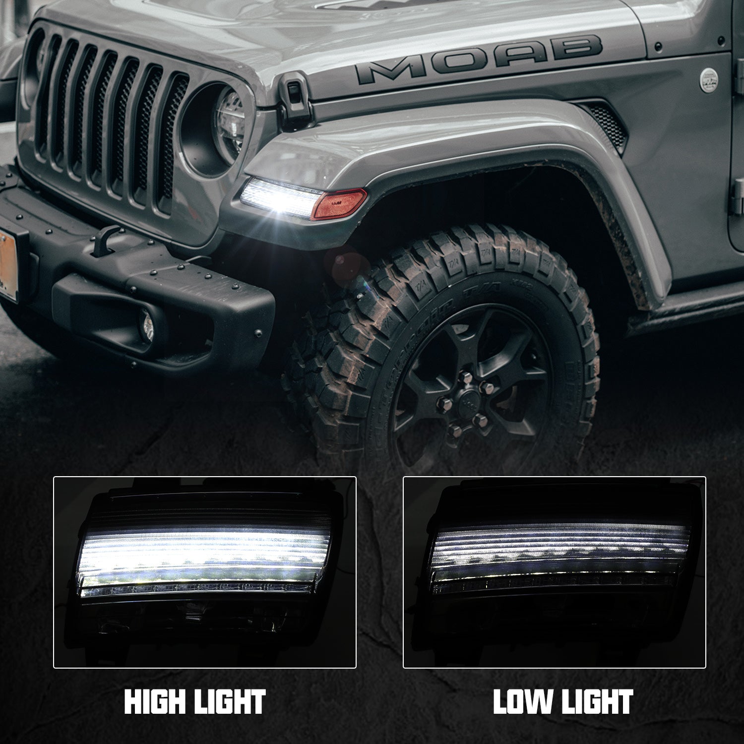 LED Fender Flare Marker Lights for 2018-2026 Jeep Wrangler JL JLU 4xe & Gladiator JT