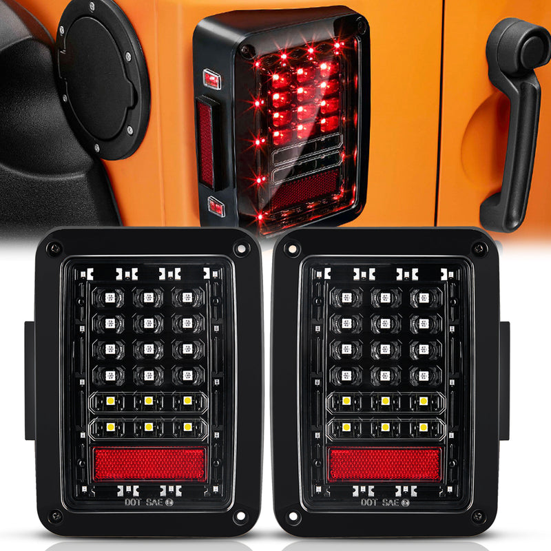 (2pcs/set) 2007-2018 Jeep Wrangler JK JKU Smoked LED Tail Lights