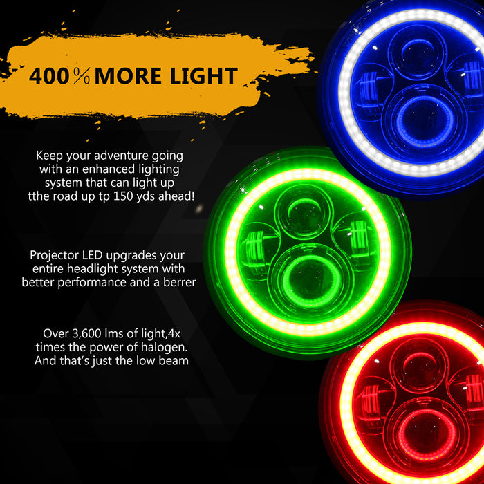 7 inch 36W RGBW LED Headlights with Halo Angel Eye for Harley-Davidson