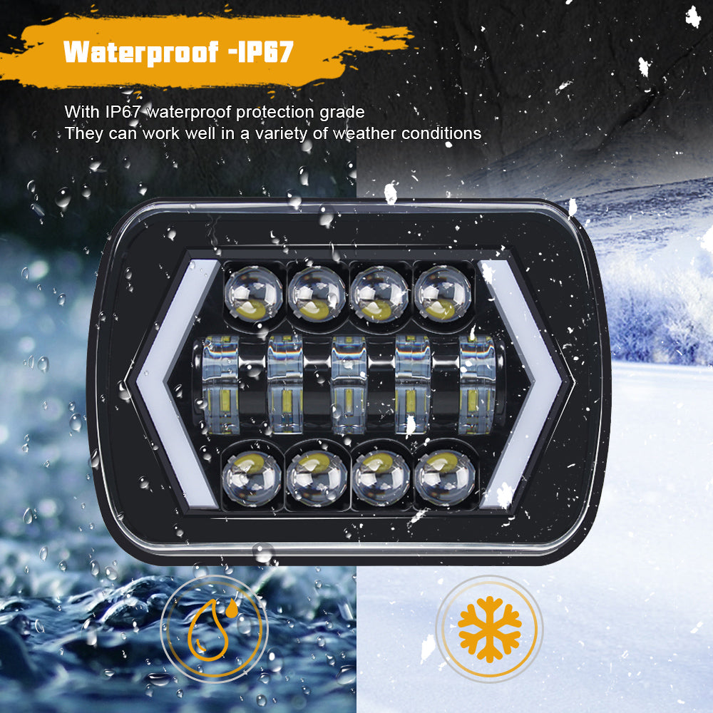 85W 5x7" LED Headlights with High/Low Beam & DRL for Jeep & Trucks