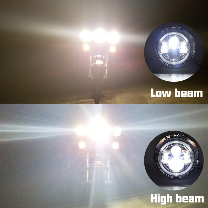 7" Motorcycle (Chrome/Black) RGBW LED Headlight for Harley Davidson with 4-1/2 LED Fog Lights and Bracket Mounting Ring