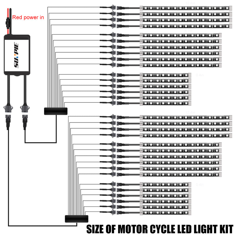 SUNPIE 16/18Pcs Motorcycle LED Light Kit Strips Multi-Color Accent Glow Neon Ground Effect Atmosphere Lights Lamp with Wireless Remote Controller for Harley Honda Kawasaki Suzuki