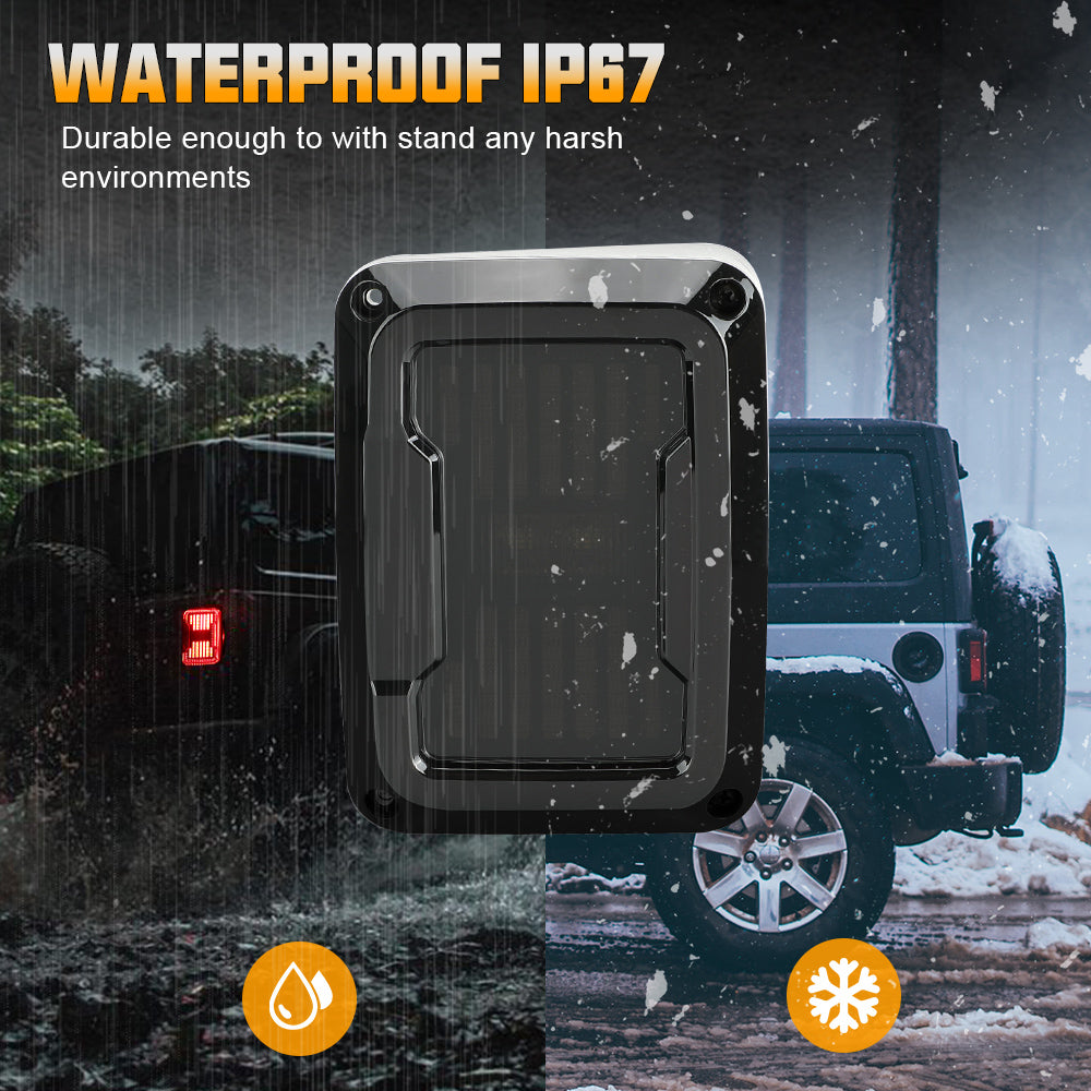 Smoked LED Tail Lights for 2007-2018 Jeep Wrangler JK - High Brightness Reverse Light, Plug & Play Replacement (Pair)