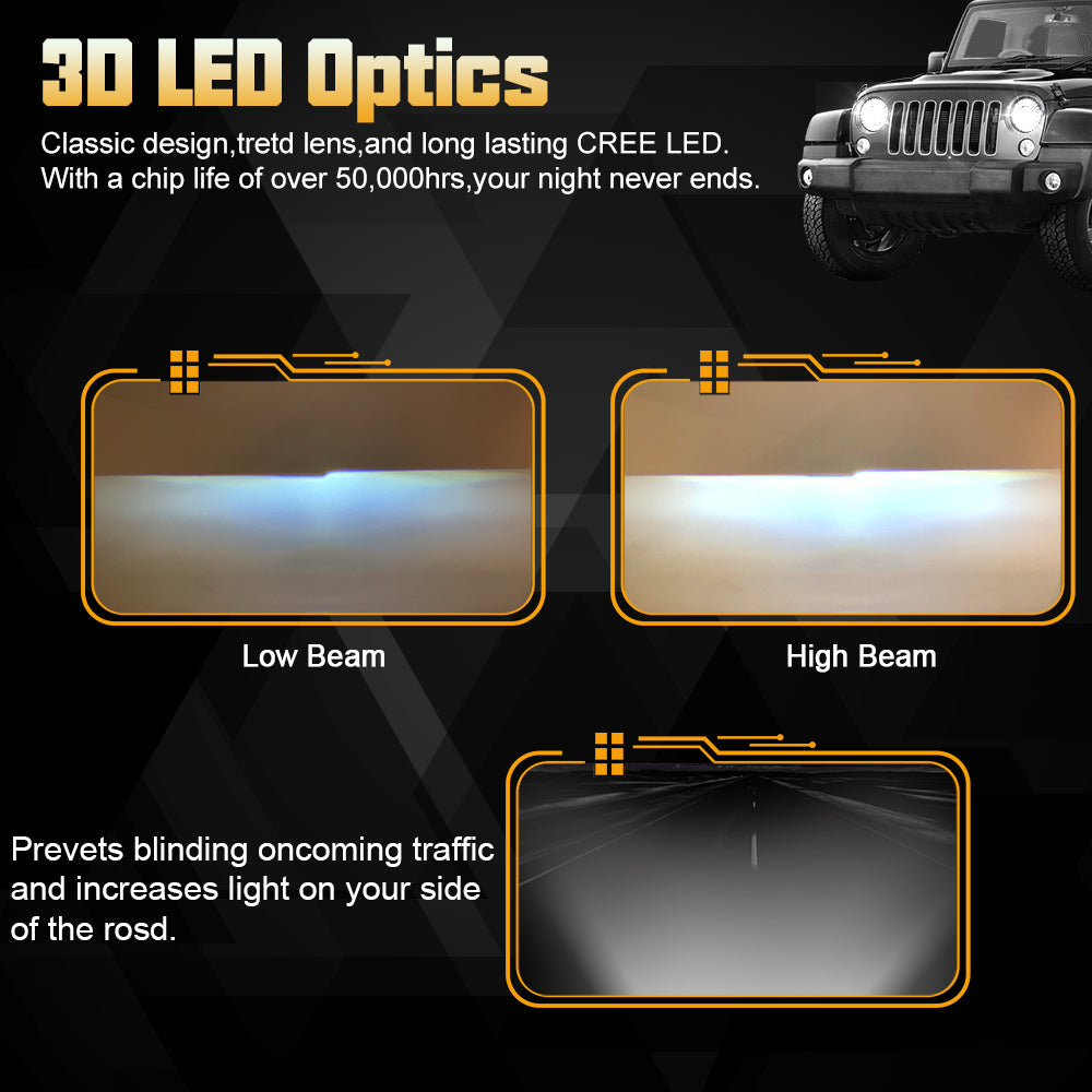 7" RGB 3D LED Lens Halo Rotating Series Headlights with Turn Signal for 1997-2018 Jeep Wrangler TJ LJ JK JKU(2pcs/set)