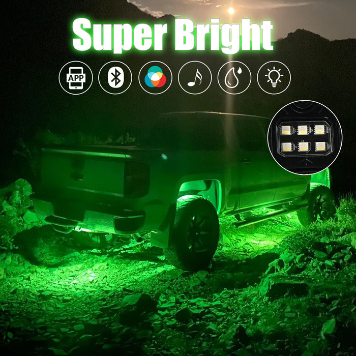 12PCS RGBW Rectangle Series LED Rock Lights Bluetooth & Remote Controller