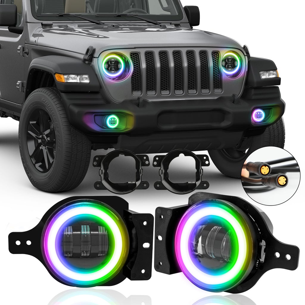 9" Rotating Series 3D LED Lens Halo Headlights + 4" Rotating Series Fog Lights Combo Kit for 2018-2026 Jeep Wrangler JL JLU 4xe & Jeep Gladiator JT
