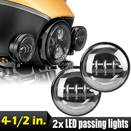 4.5 Inch LED Fog Passing Lights For Harley Softail Deluxe & More – Black, 6500K, Direct Replacement!