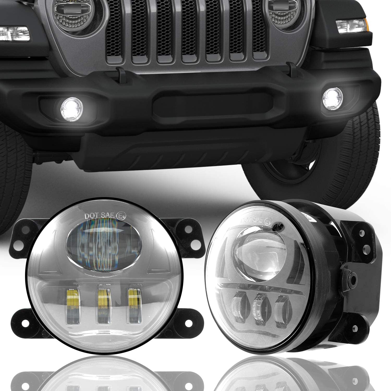 4 inch Blcak/Chrome 3D Lens 45W LED Fog Lights for 2007-2018 Jeep Wrangler JK JKU (2pcs/set)