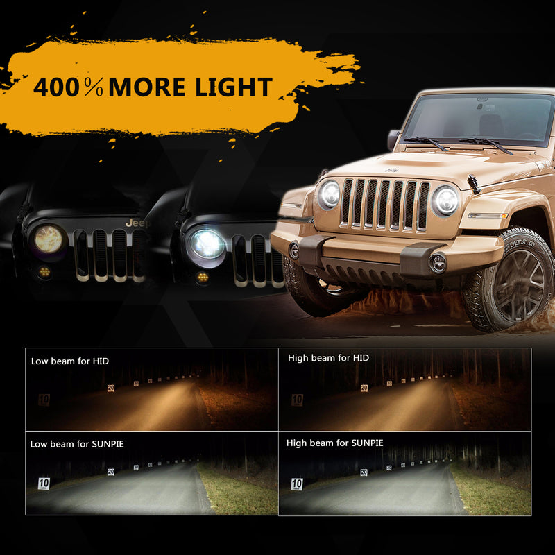 1pc 7 Inch LED Halo Headlights with Turn Signal Amber DRL White for Jeep Wrangler 1997-2017 JK JKU TJ LJ Rubicon Sahara Unlimited White DRL/Amber