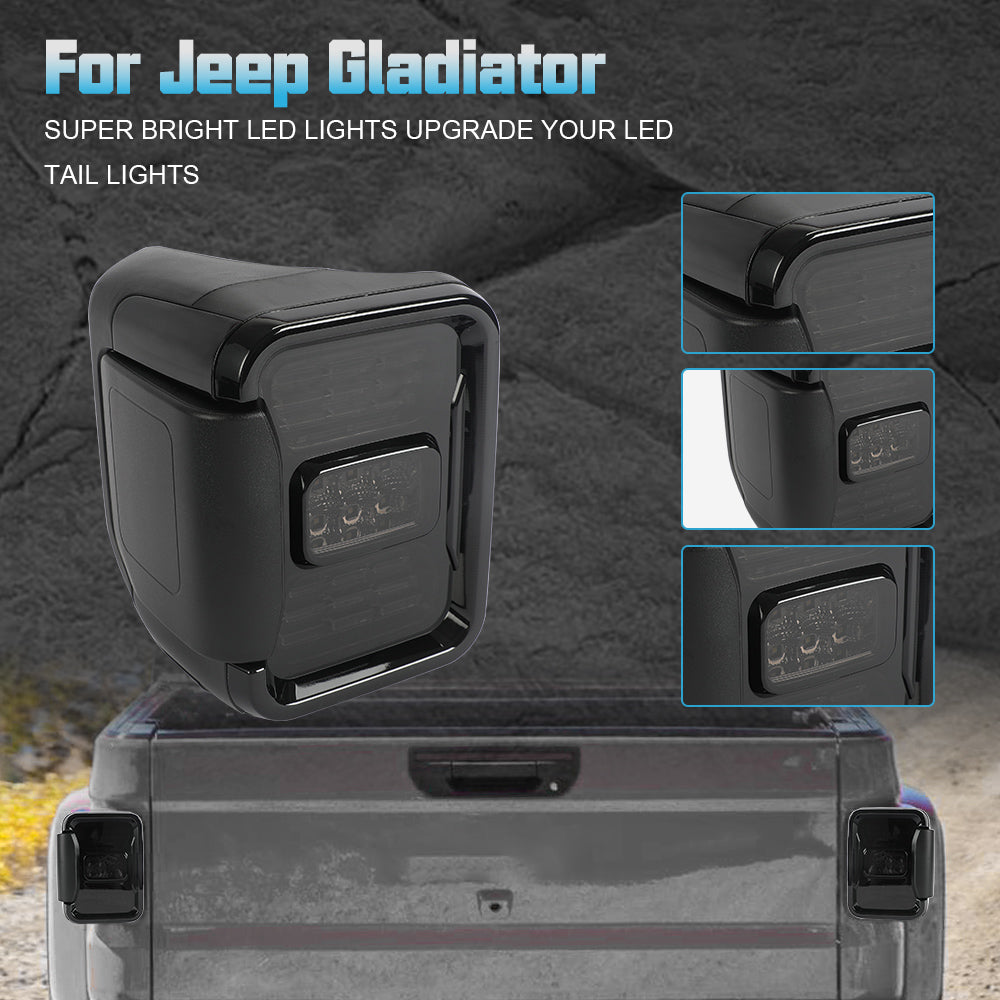 Smoked Jeep Gladiator LED Tail Lights Compatible for 2019-2026 Jeep Gladiator JT (2pcs/set)
