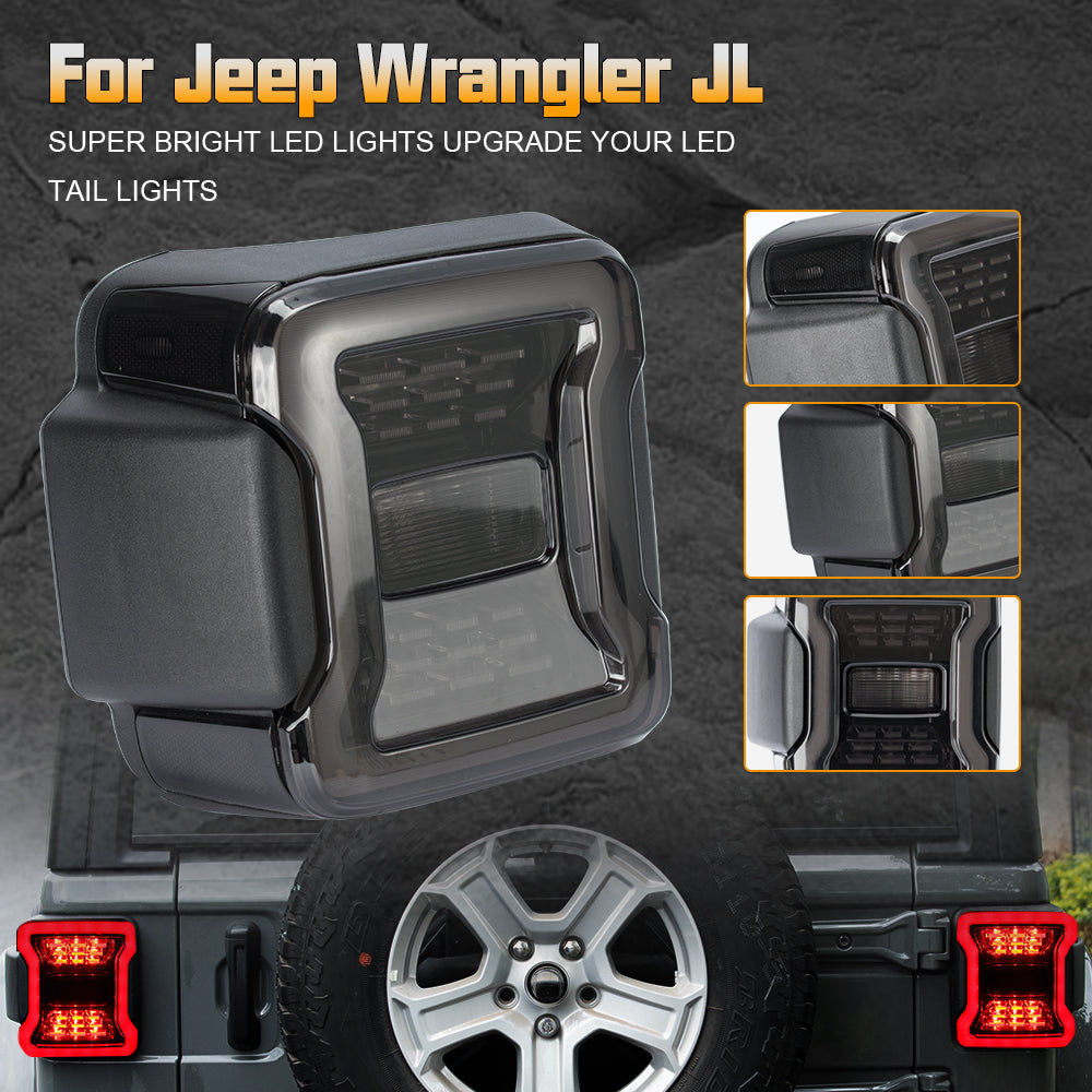Nilight JL Tail Light LED Smoked Lens LED White Back Up Reverse Light Red Running Brake Stop Turn Signals Light DOT APPROVED Taillight Compatible With 2018-2023 Jeep Wrangler JL