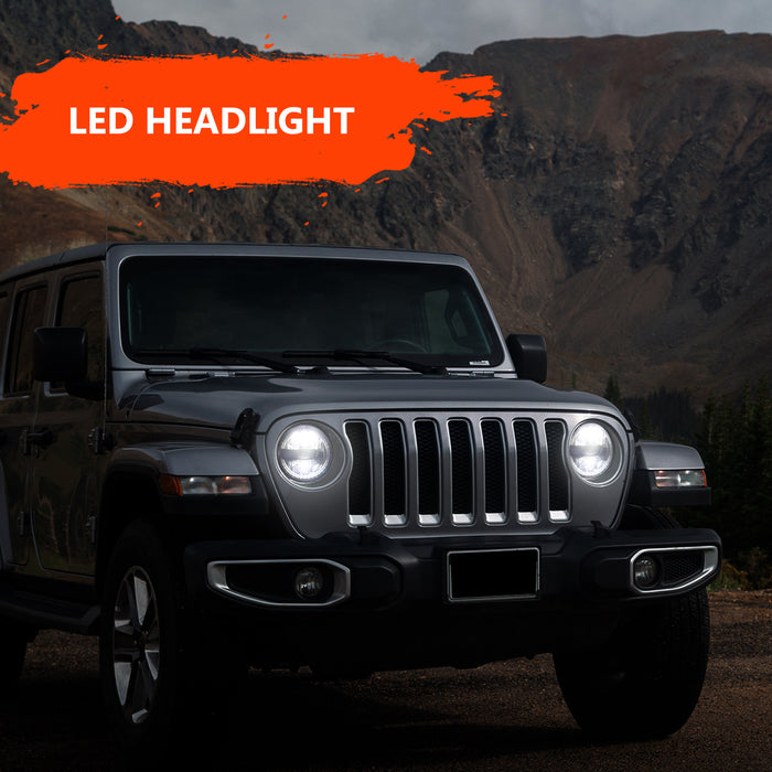 9 inch DOT White Halo DRL LED Headlights For 2018-2024 Jeep Wrangler JL/JLU & Jeep Gladiator JT (2Pcs/Set)