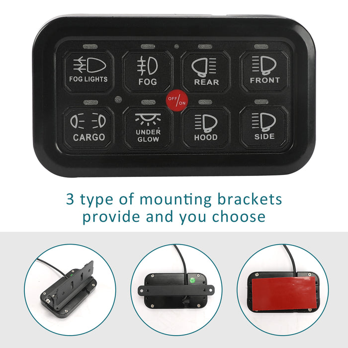 Sunpie Universal 12V Auxiliary 8 Gang Switch Panel with Automatic Dimmable