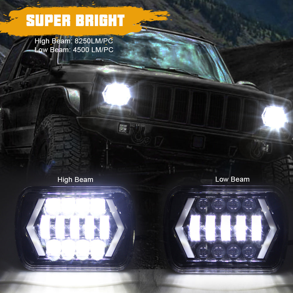 85W 5x7" LED Headlights with High/Low Beam & DRL for Jeep & Trucks