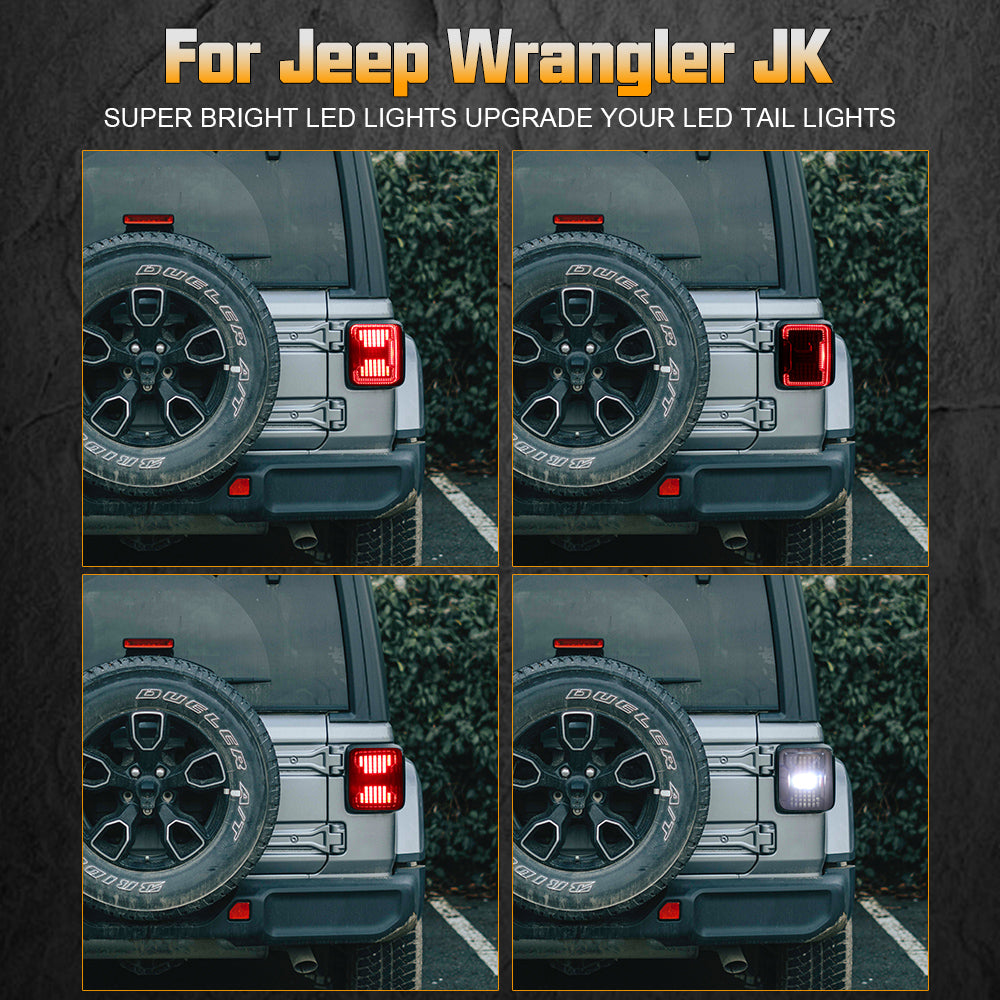 Smoked LED Tail Lights for 2007-2018 Jeep Wrangler JK - High Brightness Reverse Light, Plug & Play Replacement (Pair)