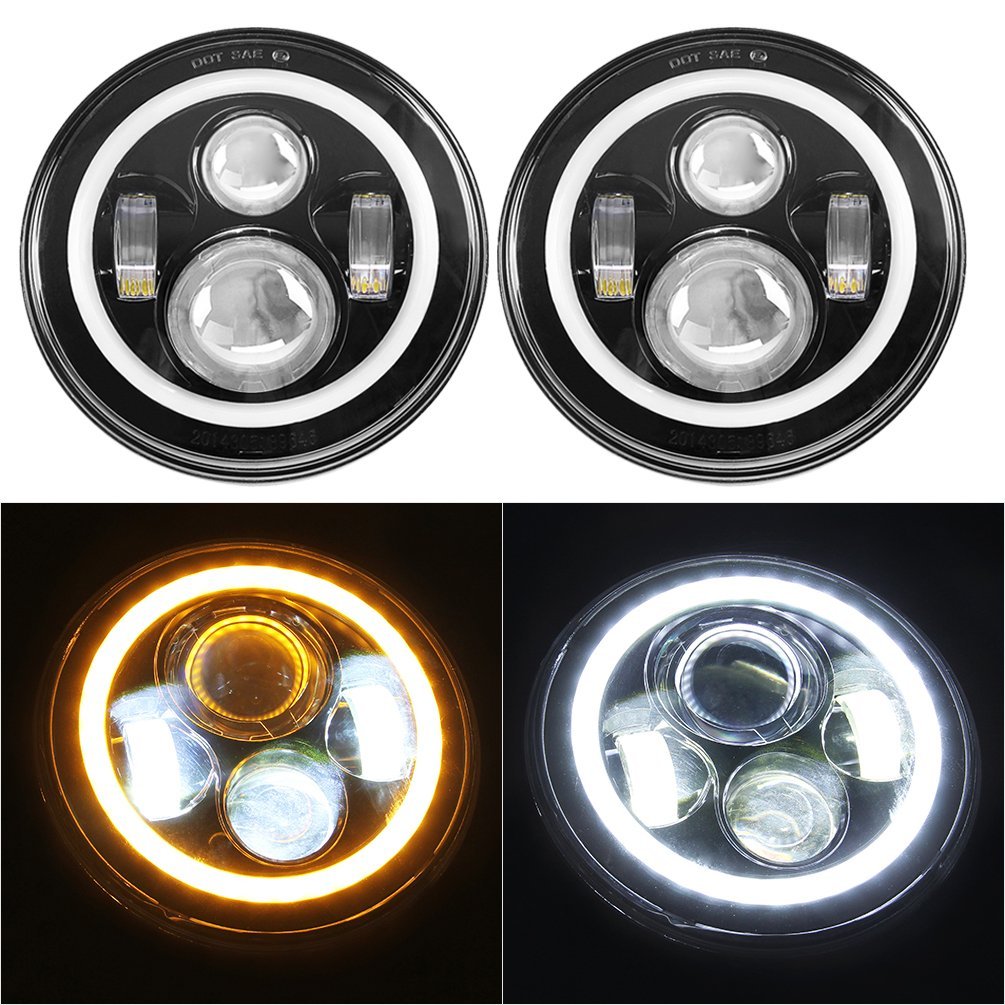 Sunpie 7" White DRL/Amber Turn Signal halo Headlights/4" Fog Light combo set