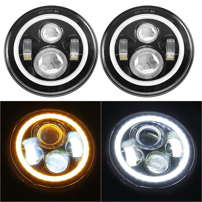 Sunpie 7" LED Headlight with Halo Angel Eye Ring & DRL & Turn Signal Lights - Sunpie