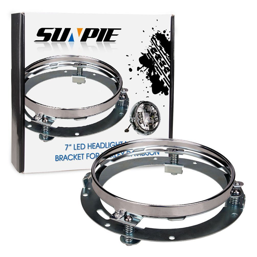 Sunpie 7 inch Chrome RGBW Headlight with Bracket Mounting Ring Combo Kits for Harley