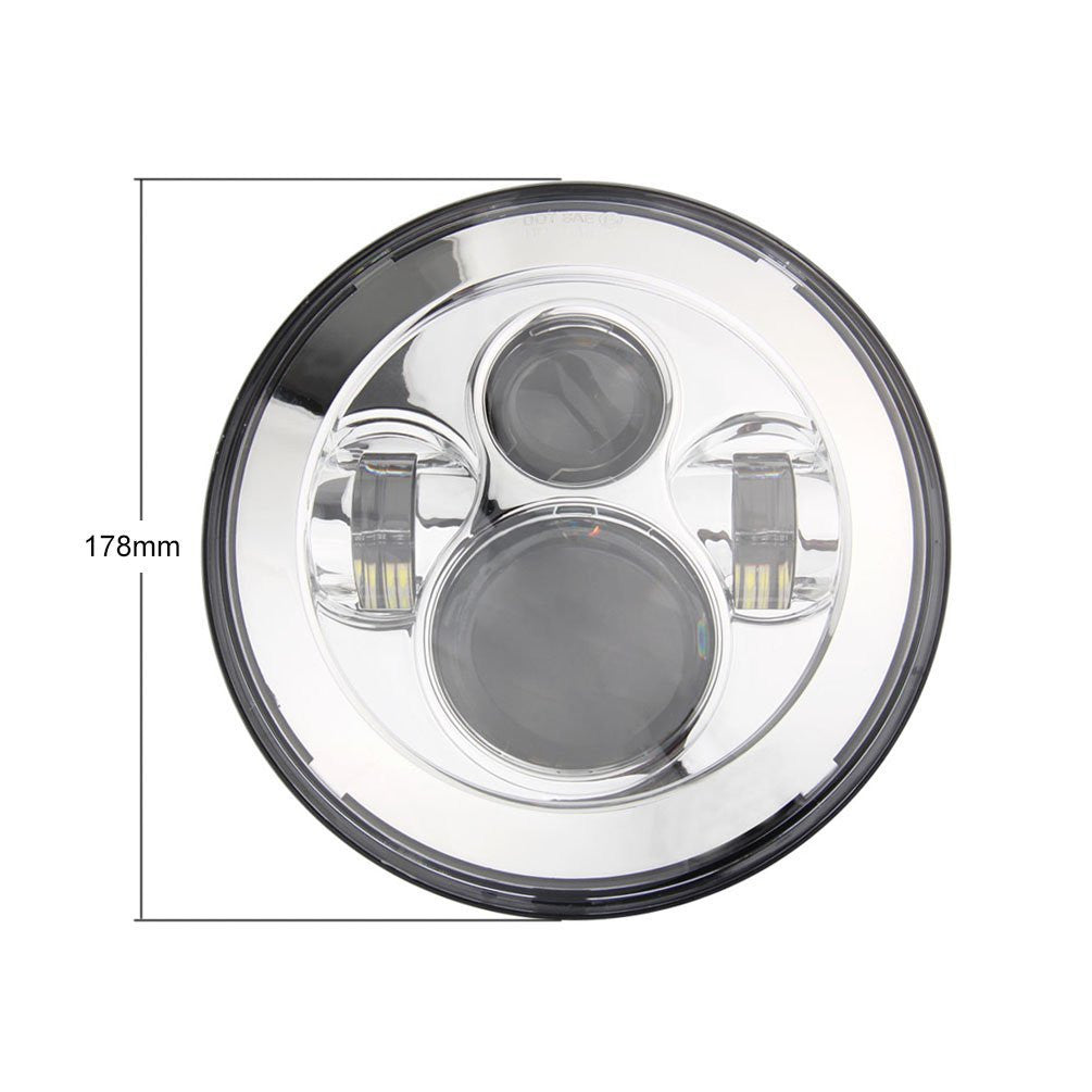 Ridroid 7 Inch Round LED Headlight With Halo - Chrome Housing, Hi/Lo Beam For Harley & Honda