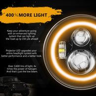 1pc 7 Inch LED Halo Headlights with Turn Signal Amber DRL White for Jeep Wrangler 1997-2017 JK JKU TJ LJ Rubicon Sahara Unlimited White DRL/Amber