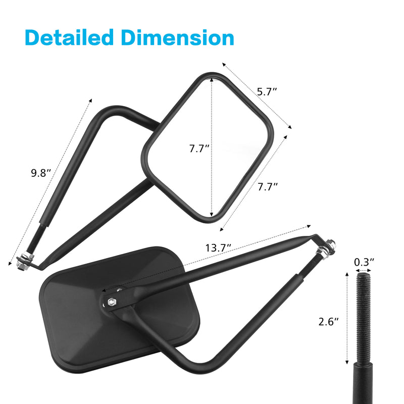 Sunpie Alloy Steel Doors off Mirrors for Jeep Wrangler Model 1987-2025 YJ TJ LJ JK/JKU JL/JLU 4xe Jeep JT Gladiator(2PCS)