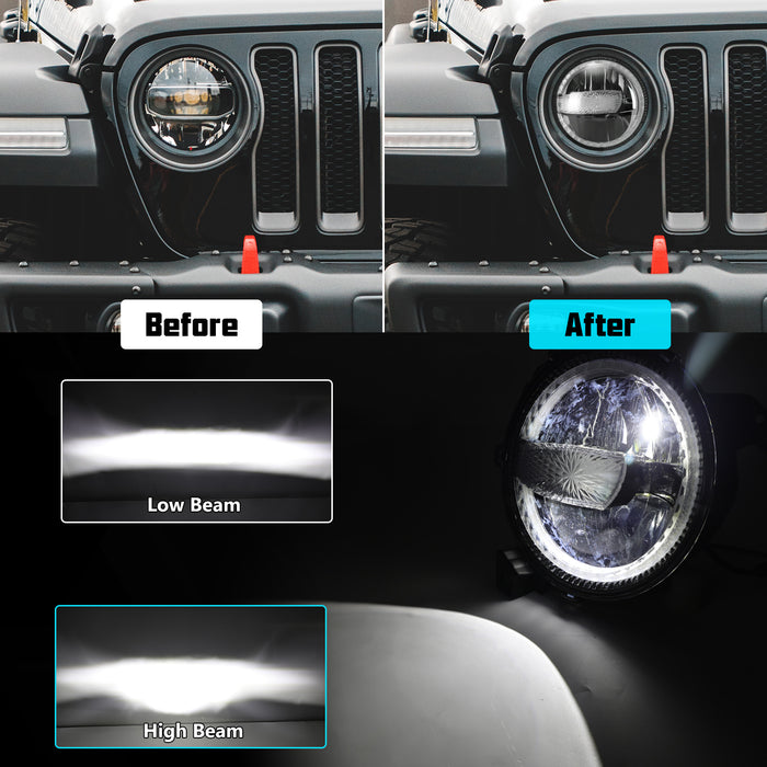 9" RGBW LED Headlights High Beam & Low Beam Adjustable for 2018-2024 Jeep Wrangler Jeep Gladiator JT (2pcs/set)