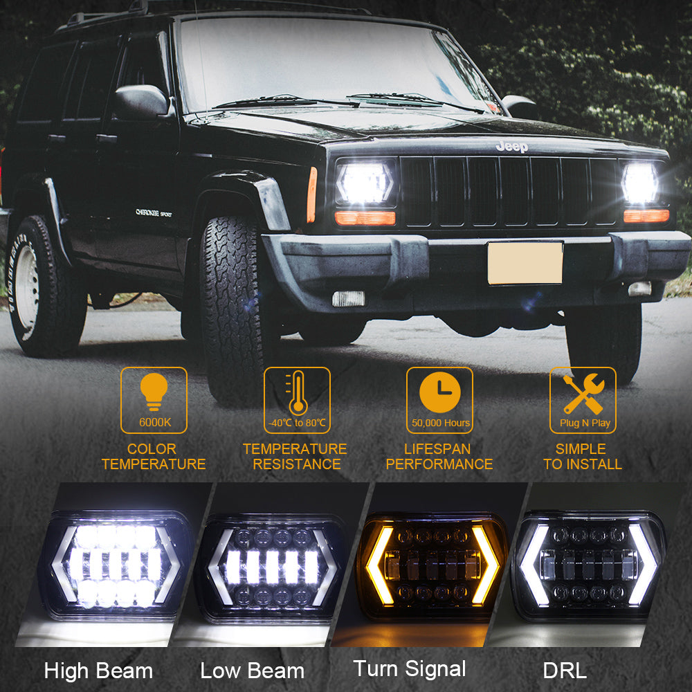 85W 5x7" LED Headlights with High/Low Beam & DRL for Jeep & Trucks