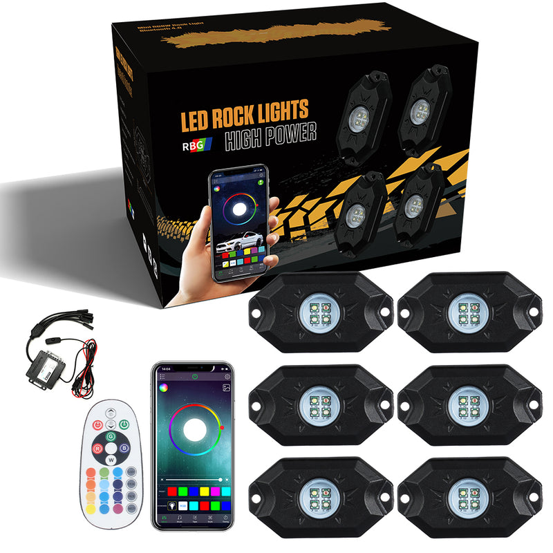 RGBW LED Rock Lights, Roador 4 Pods RGB LED Rock Lights Underglow Multicolor Neon Light Accessories with App Control Music Mode Lighting Kit Exterior Wheel Light for Truck UTV RZR ATV Off RGBW LED Rock Lights, Roador 4 Pods RGB LED Rock Lights Underglow Multicolor Neon Light Accessories with App Control Music Mode Lighting Kit Exterior Wheel Light for Truck UTV RZR ATV Off